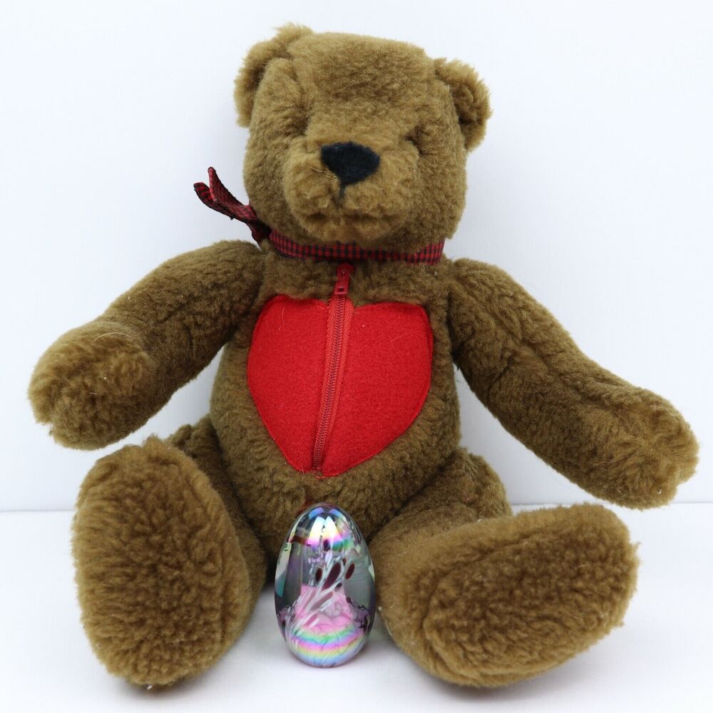 Vintage 1985 Mattel Emotions Plush Brown Teddy Bear G1232 Zipper Heart Jointed